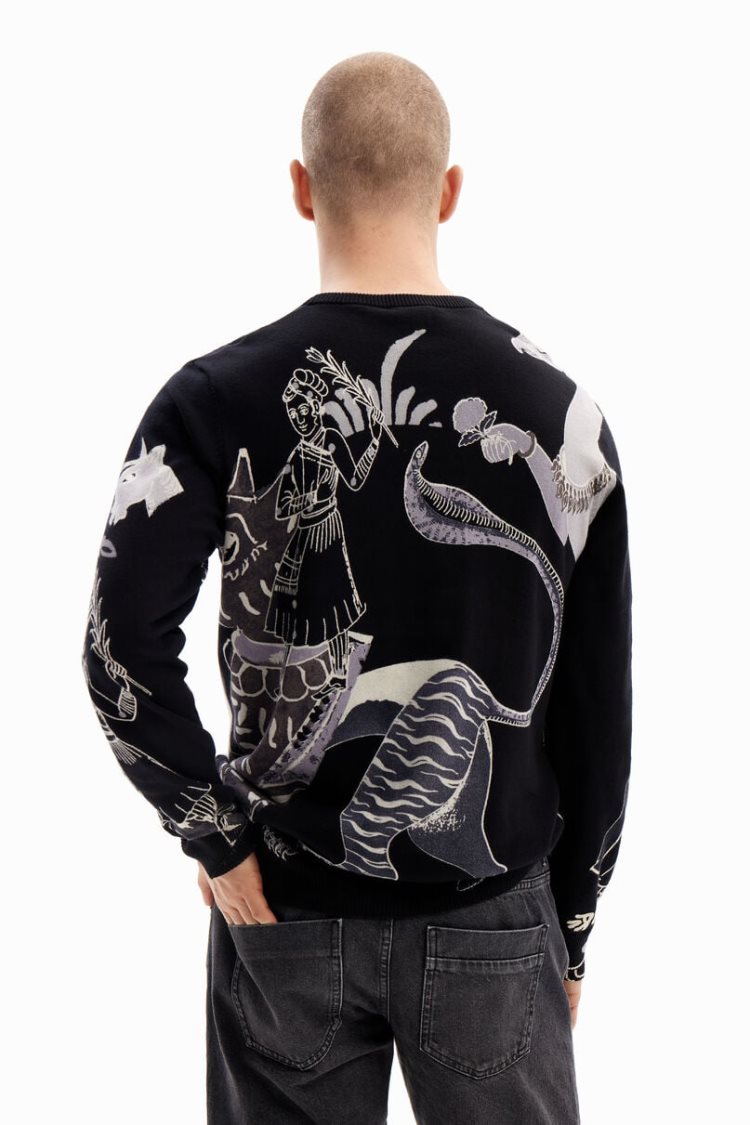 Desigual Fine India Print Pullover Dukserice Crne | VQpJOJlz