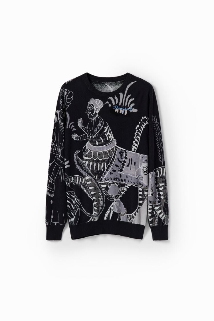 Desigual Fine India Print Pullover Dukserice Crne | VQpJOJlz