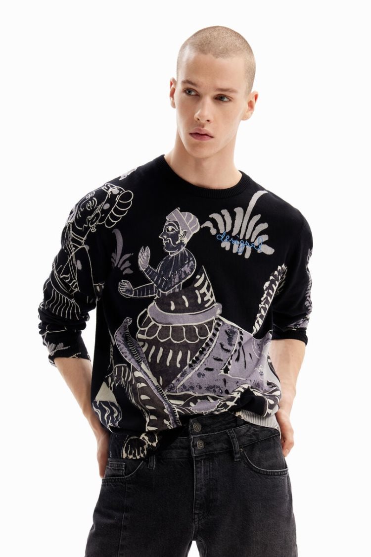 Desigual Fine India Print Pullover Dukserice Crne | VQpJOJlz