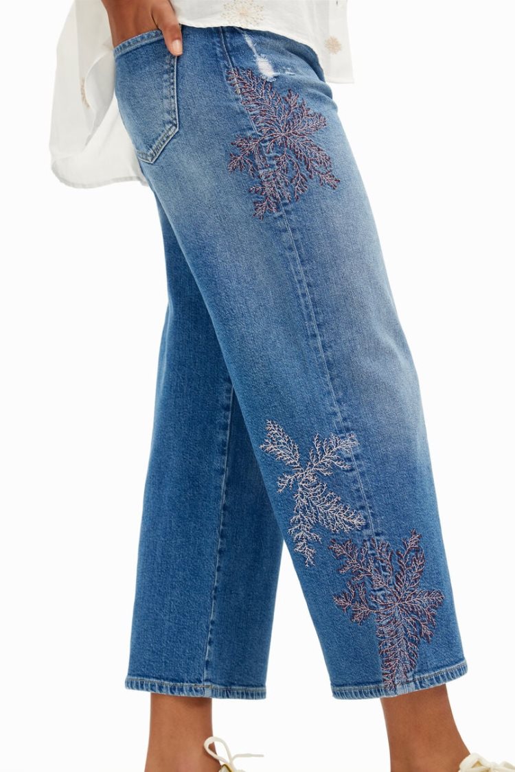 Desigual Floral Denim Hlače Plave | gQf2gll1