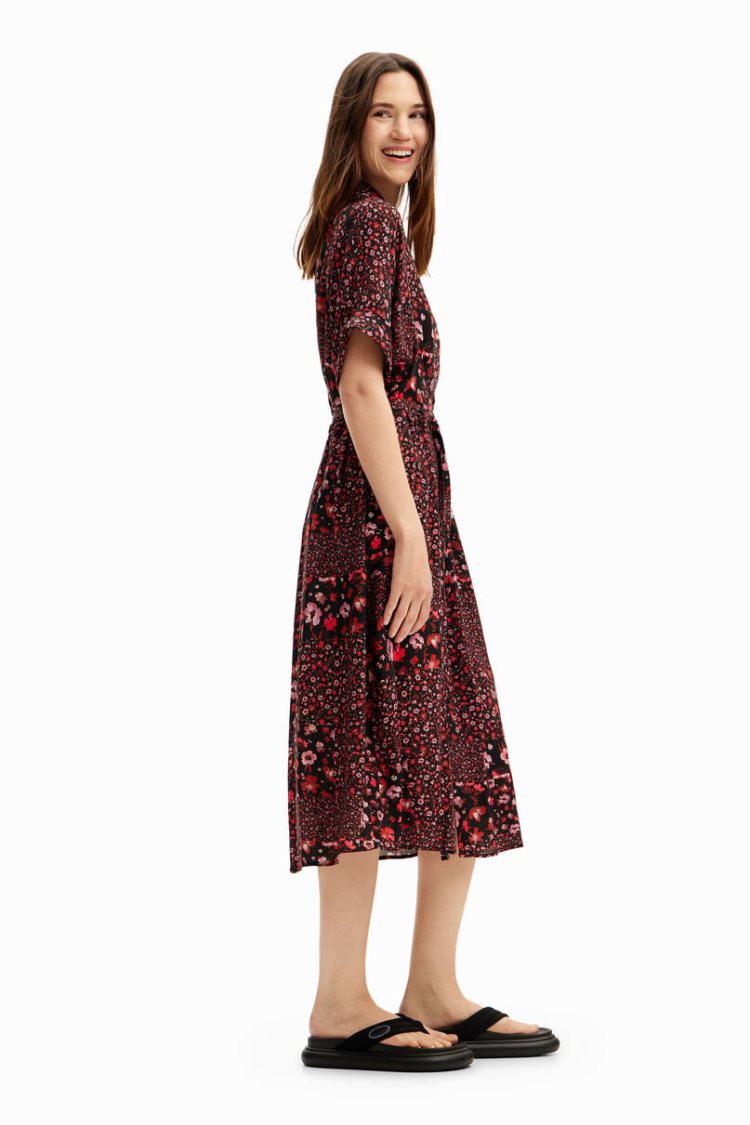 Desigual Floral Midi Haljina Crne | aCbcfZ3M