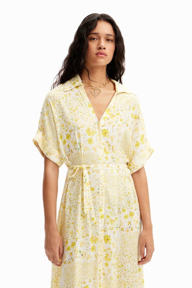 Desigual Floral Midi Shirt Haljina Žute | okX8Zj3u