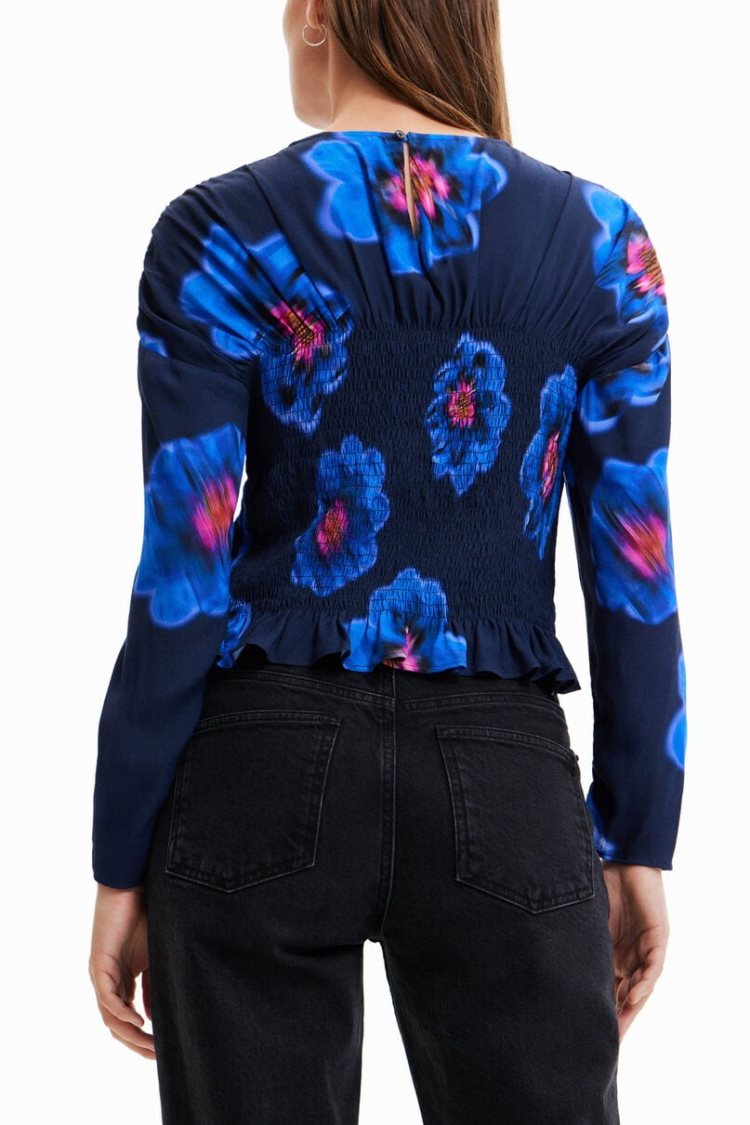 Desigual Floral Ruched Košulje Plave | DGBF1wJU