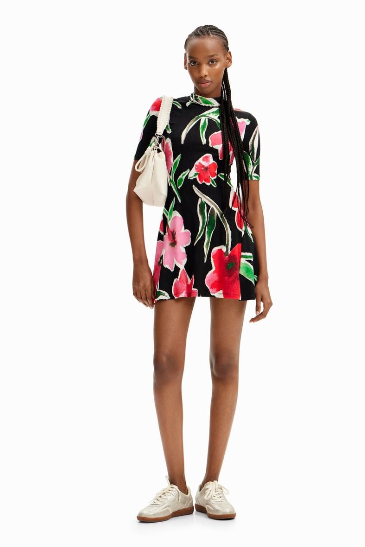 Desigual Floral Skater Haljina Crne | 5VcdxrGG