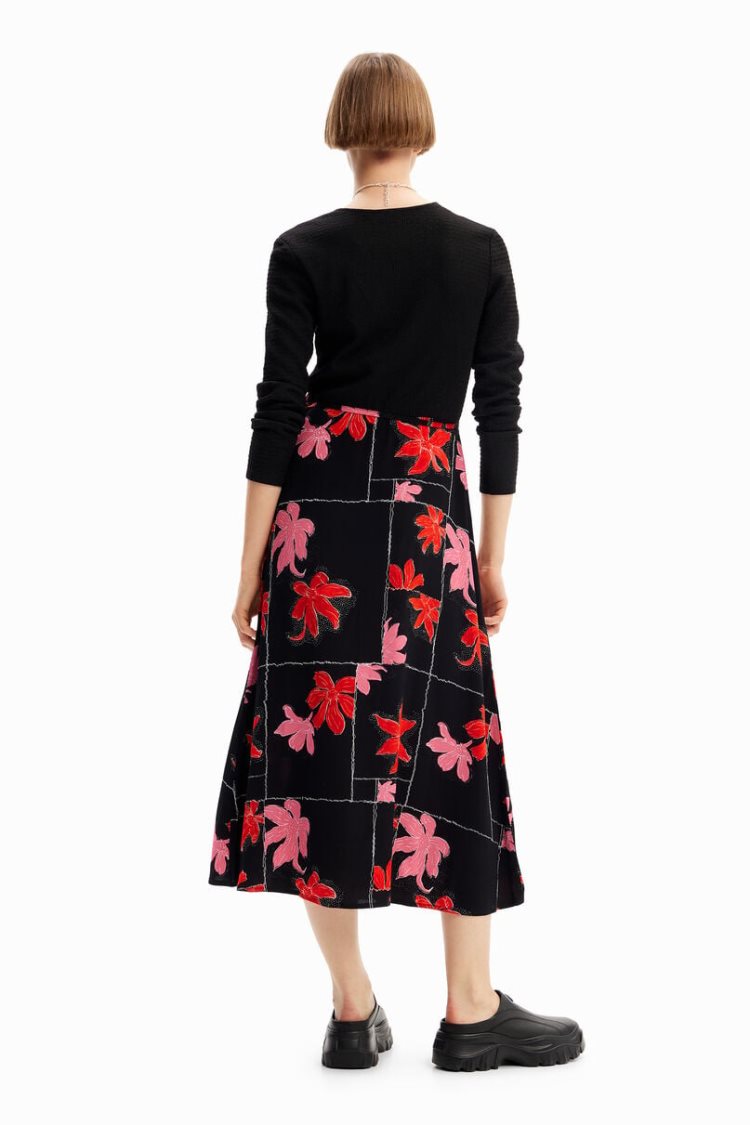 Desigual Floral Wrap Midi Haljina Crne | kkAH3oY8