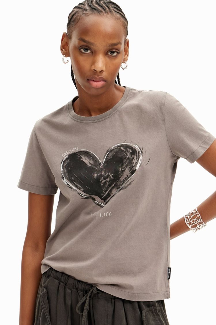 Desigual Heart Basic Majice Sive | RCmATqHk