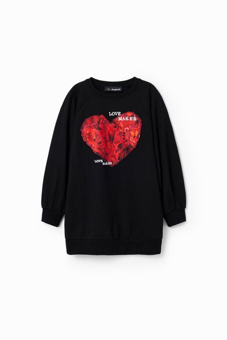 Desigual Heart Sweatshirt Haljina Crne | vB0LJHt6