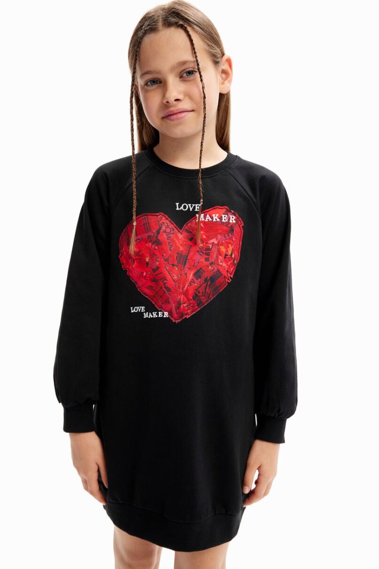 Desigual Heart Sweatshirt Haljina Crne | vB0LJHt6