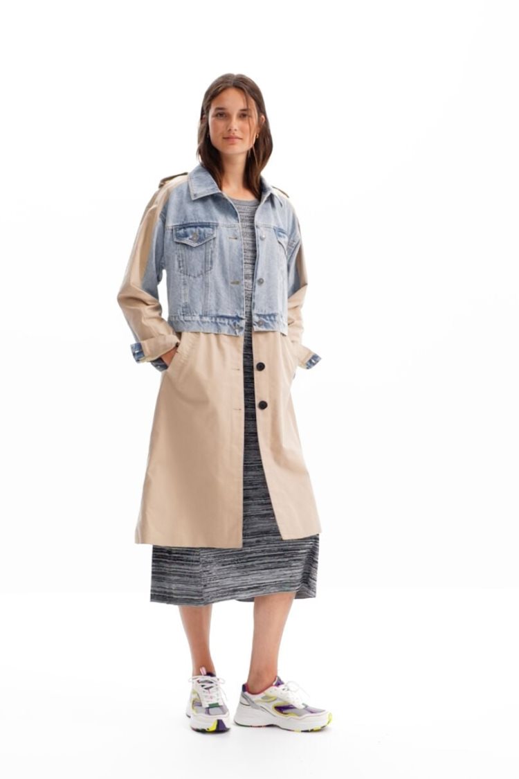 Desigual Hybrid Denim Trench Jakne Bež | dgZn62w9