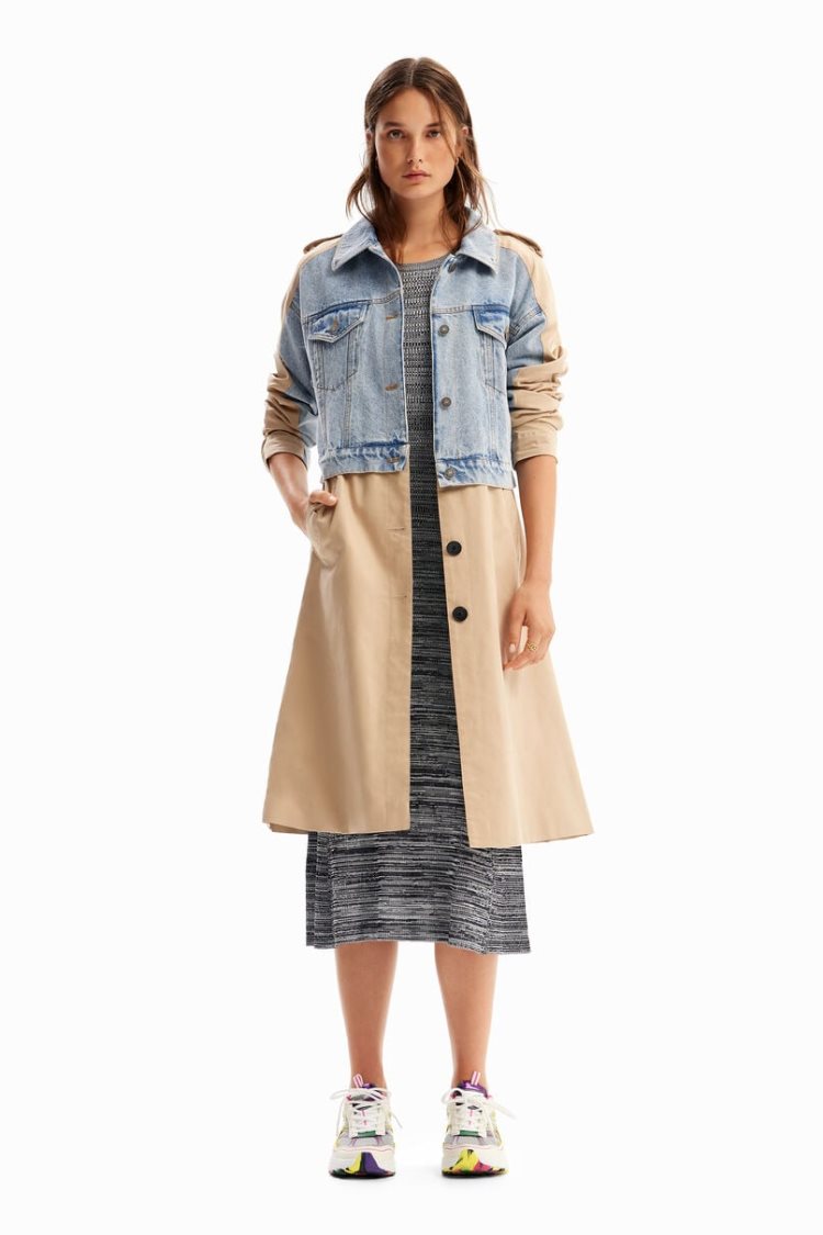 Desigual Hybrid Denim Trench Jakne Bež | dgZn62w9