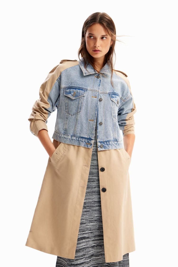 Desigual Hybrid Denim Trench Jakne Bež | dgZn62w9