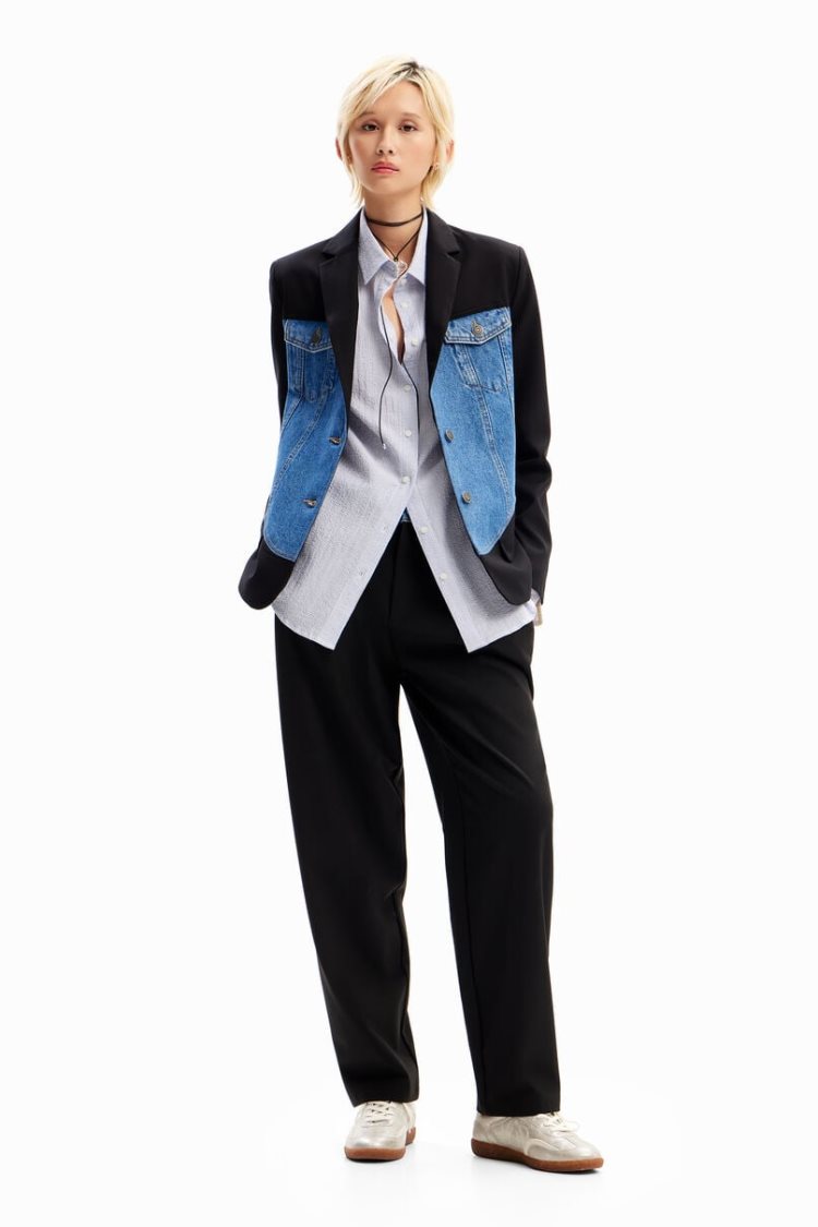 Desigual Hybrid Trucker Blazer Jakne Crne | A3nNA5Q8