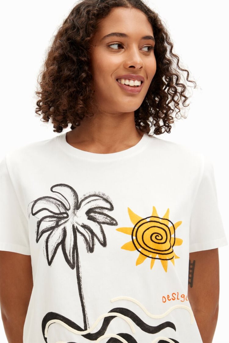 Desigual Island Short-sleeve Majice Bijele | SHLjw8YE