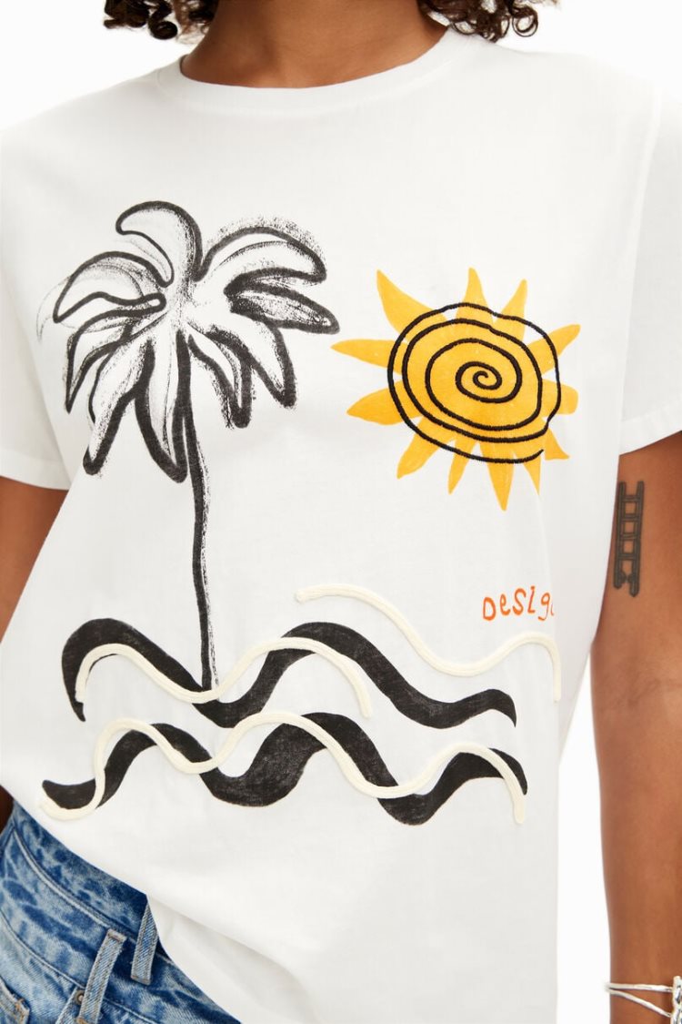 Desigual Island Short-sleeve Majice Bijele | SHLjw8YE