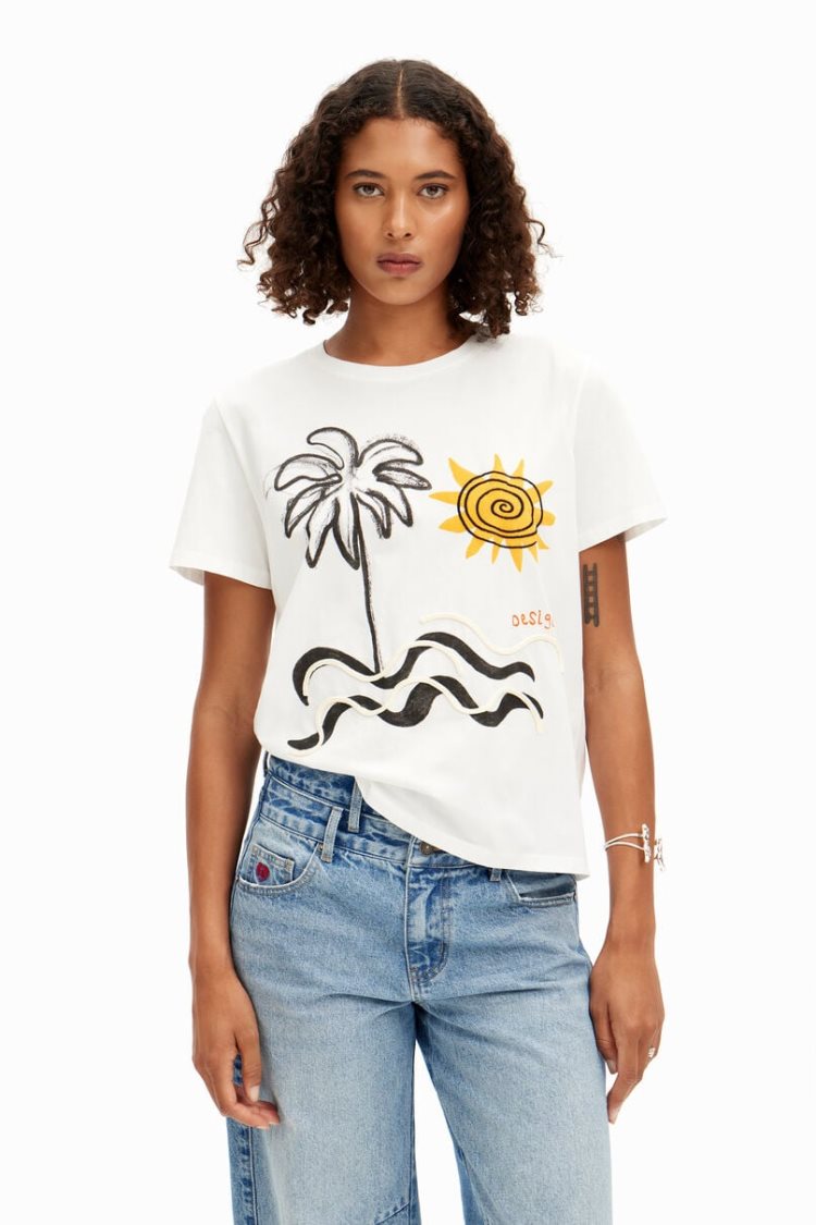 Desigual Island Short-sleeve Majice Bijele | SHLjw8YE