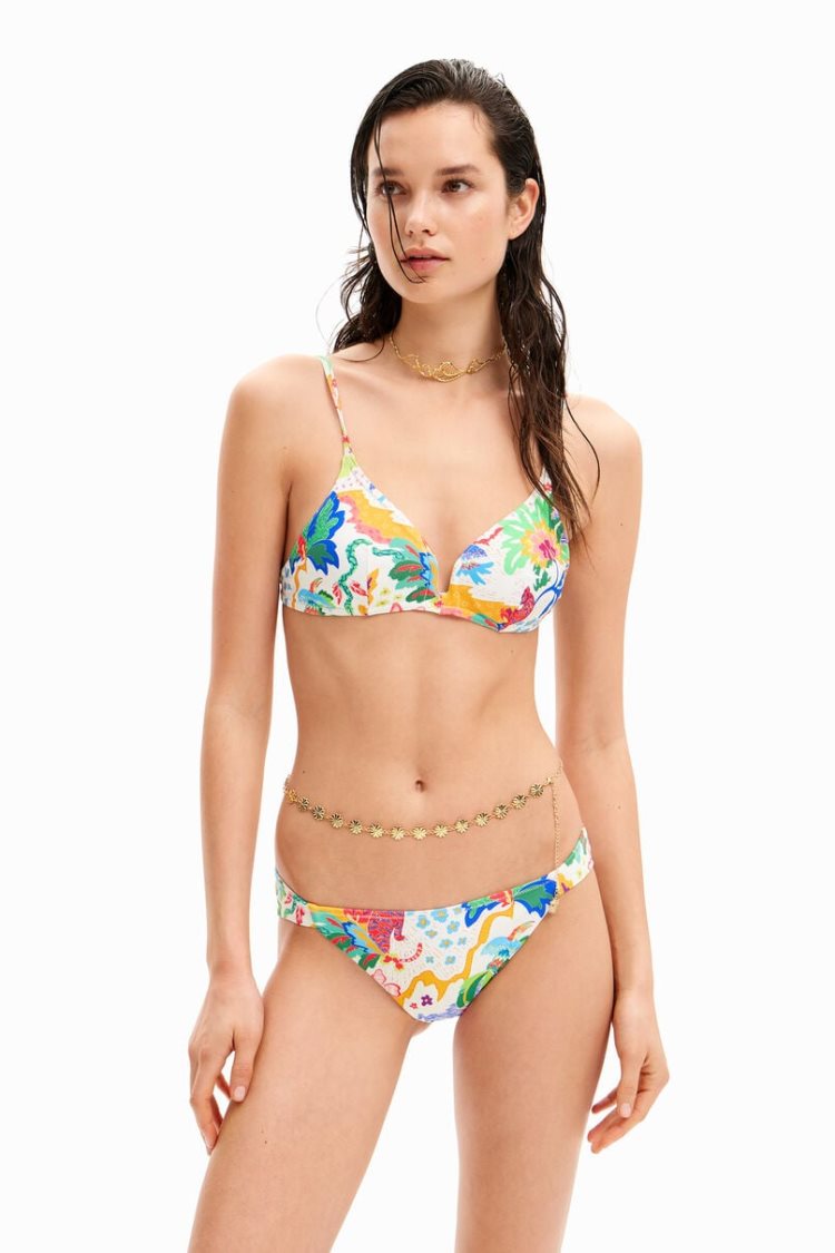 Desigual Jungle Design Triangle Bikini Top Kupaći Kostimi Bijele | TSJrt0KS