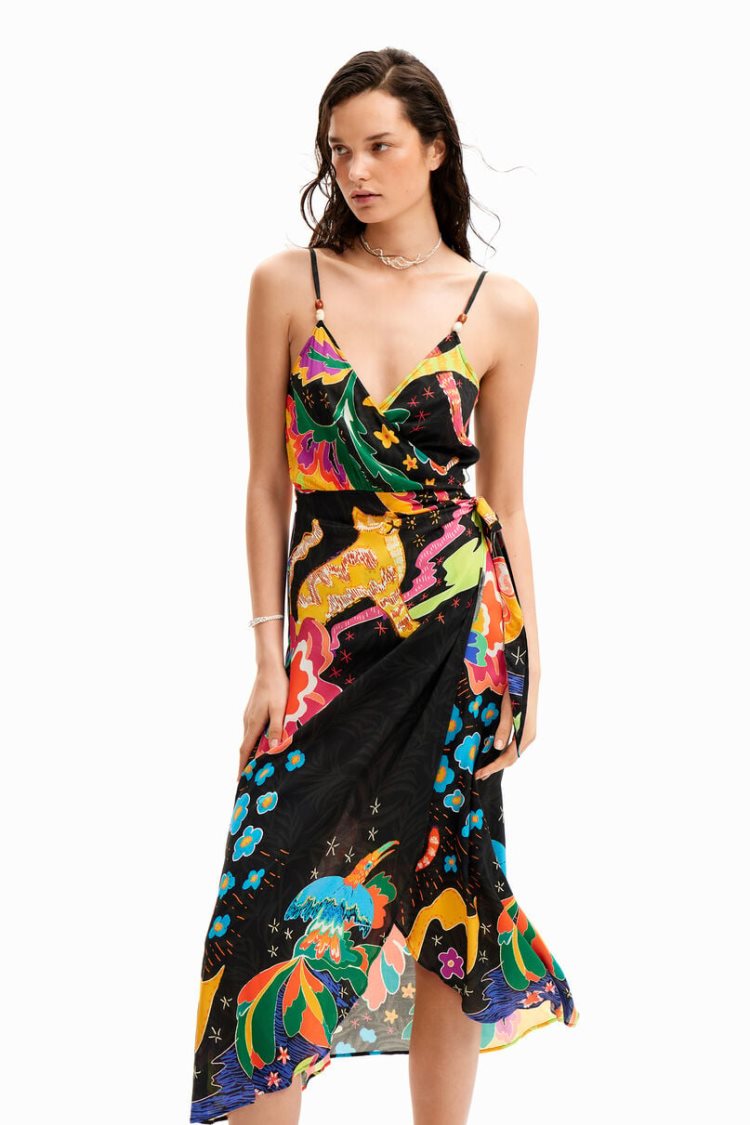 Desigual Jungle Design Wrap Midi Dress Kupaći Kostimi Crne | 8Mg1Wflu