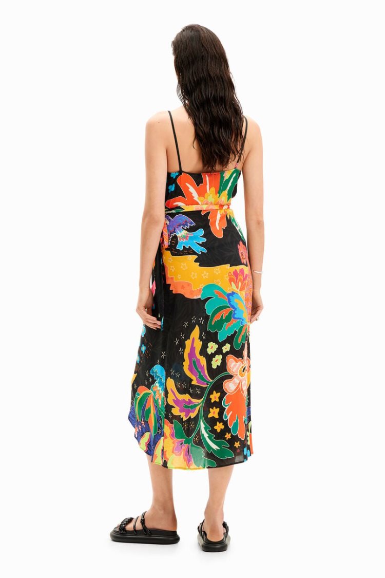 Desigual Jungle Design Wrap Midi Dress Kupaći Kostimi Crne | 8Mg1Wflu