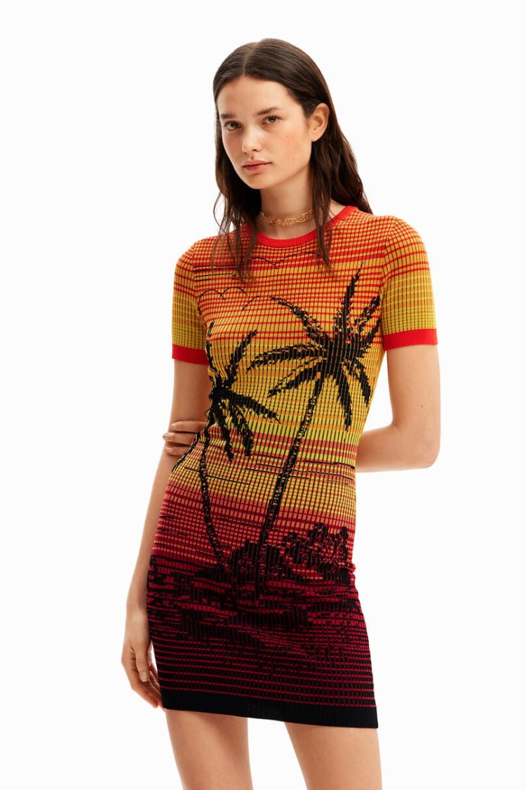 Desigual Knit Palm Tree Haljina Narančaste | Km5HAk6b