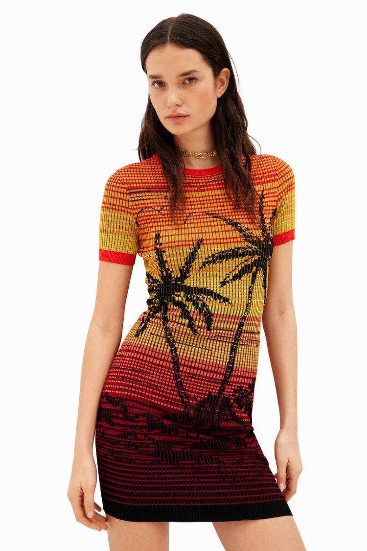 Desigual Knit Palm Tree Haljina Narančaste | Km5HAk6b