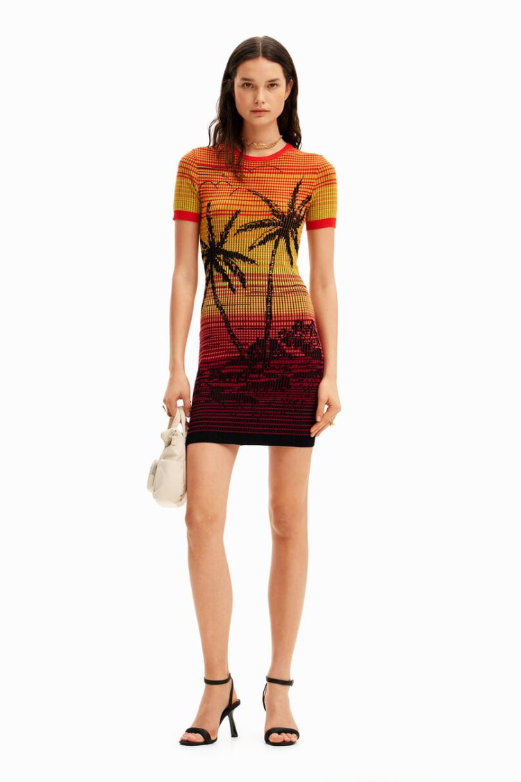 Desigual Knit Palm Tree Haljina Narančaste | Km5HAk6b