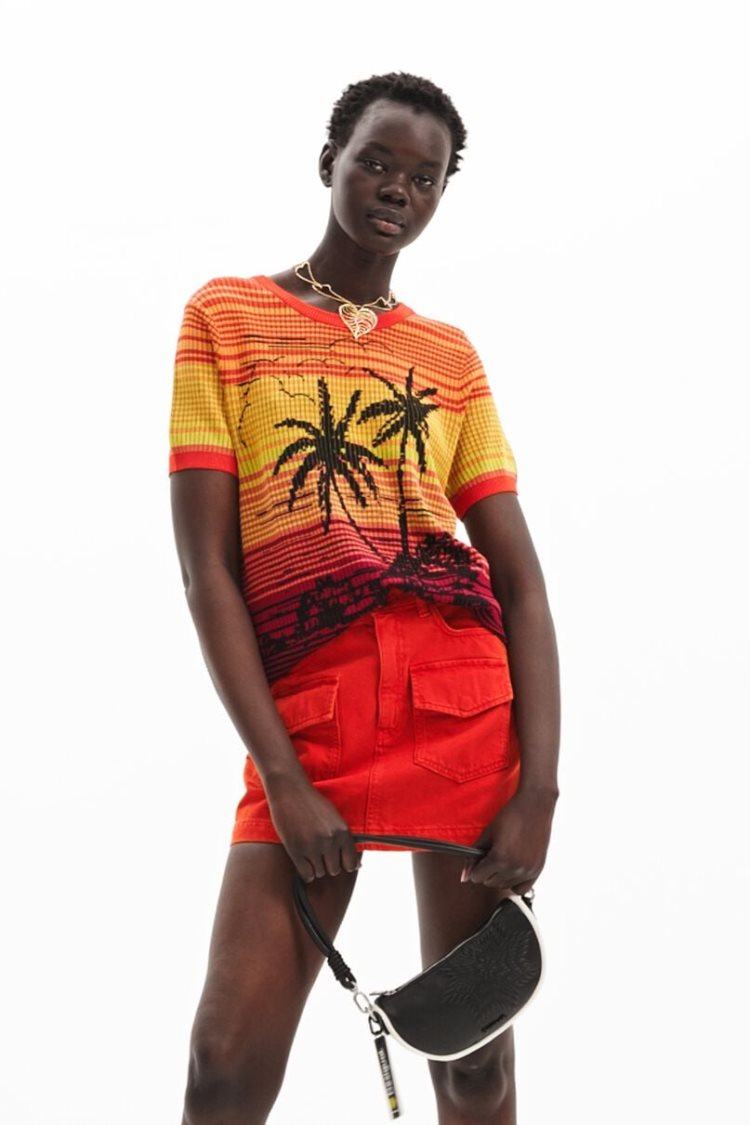 Desigual Knit Palm Tree Majice Narančaste | ofdRHjdb