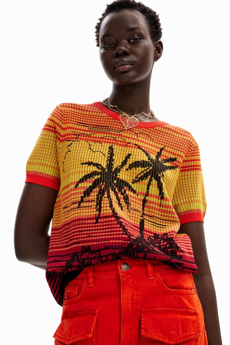 Desigual Knit Palm Tree Majice Narančaste | ofdRHjdb