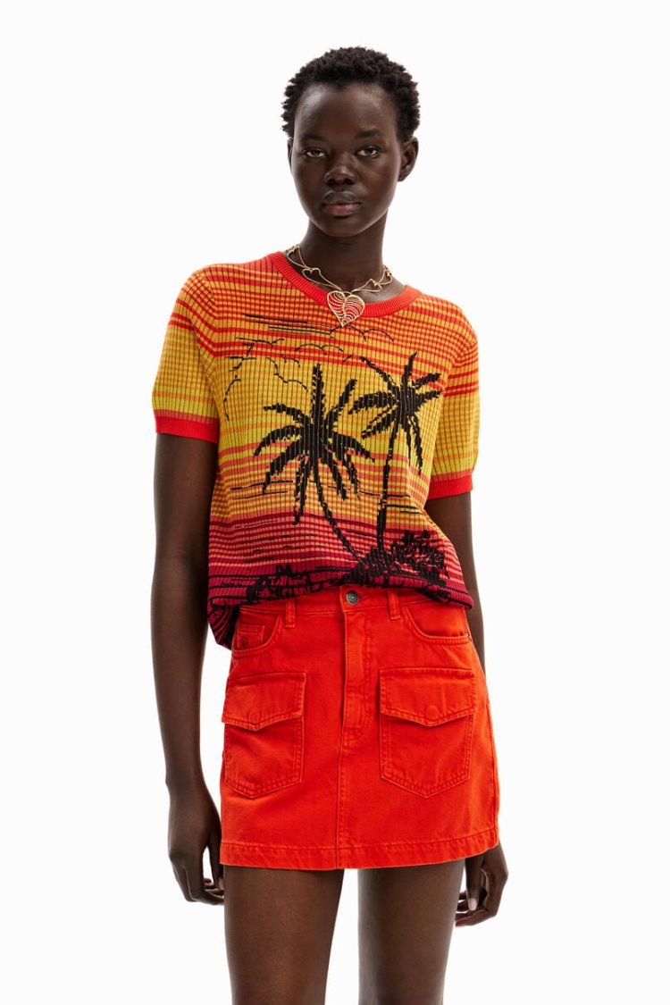 Desigual Knit Palm Tree Majice Narančaste | ofdRHjdb