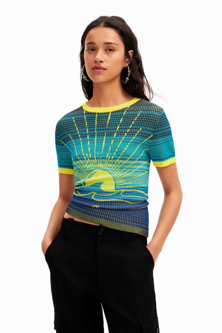 Desigual Knit Wave Majice Plave | PDCWxGAj