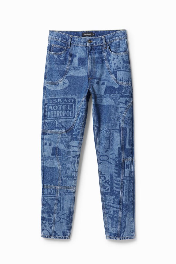 Desigual Laser Print Carrot Jeans Hlače Plave | tkuGwPiW