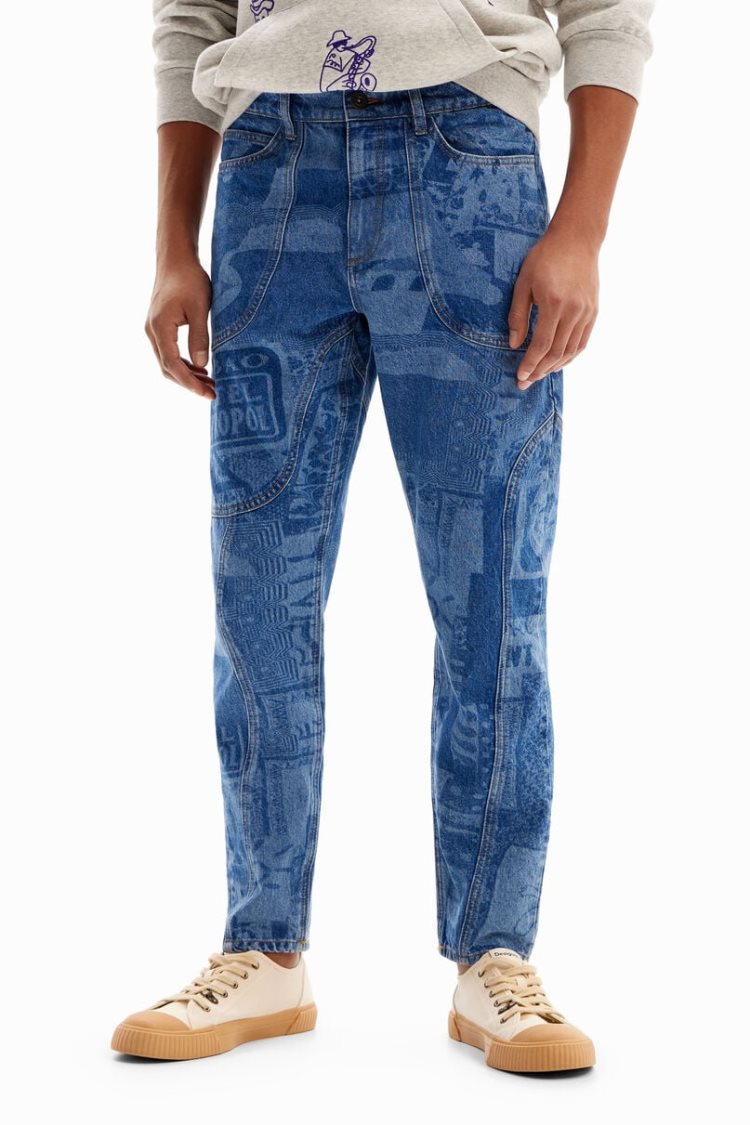 Desigual Laser Print Carrot Jeans Hlače Plave | tkuGwPiW