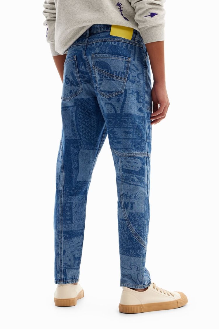 Desigual Laser Print Carrot Jeans Hlače Plave | tkuGwPiW