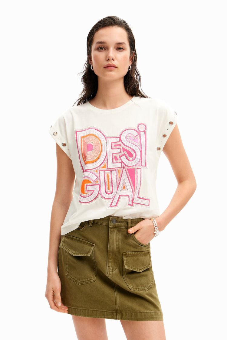 Desigual Logo Patch Majice Bijele | wm3bK0ce