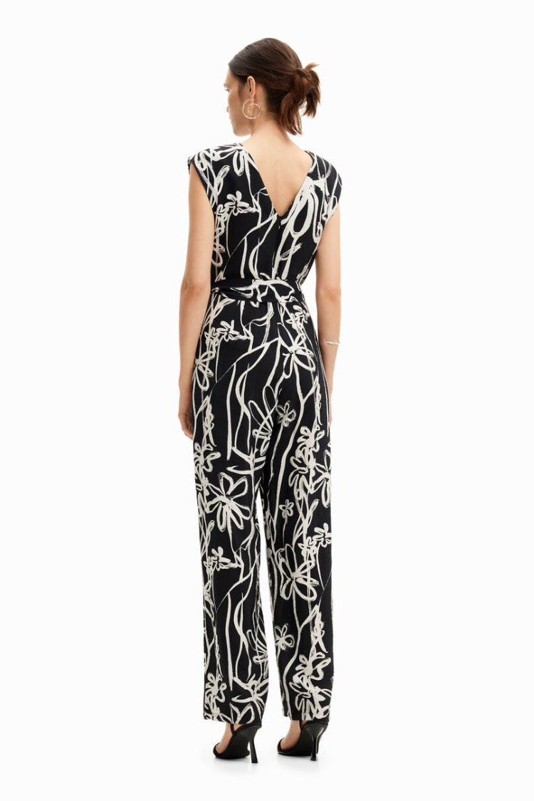 Desigual Long Jumpsuit With Arty Flowers Haljina Crne | Wn7evmqf