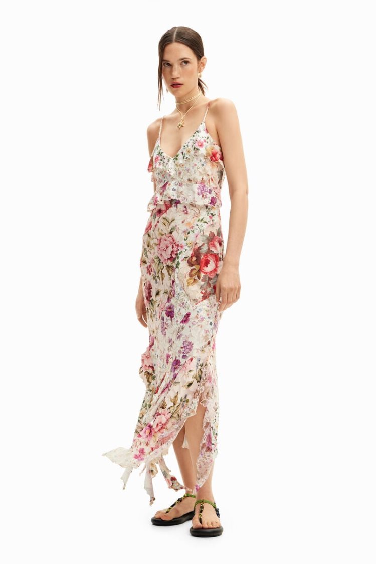 Desigual Long With Floral Print And Ruffles Haljina Assorted | siHN97WF