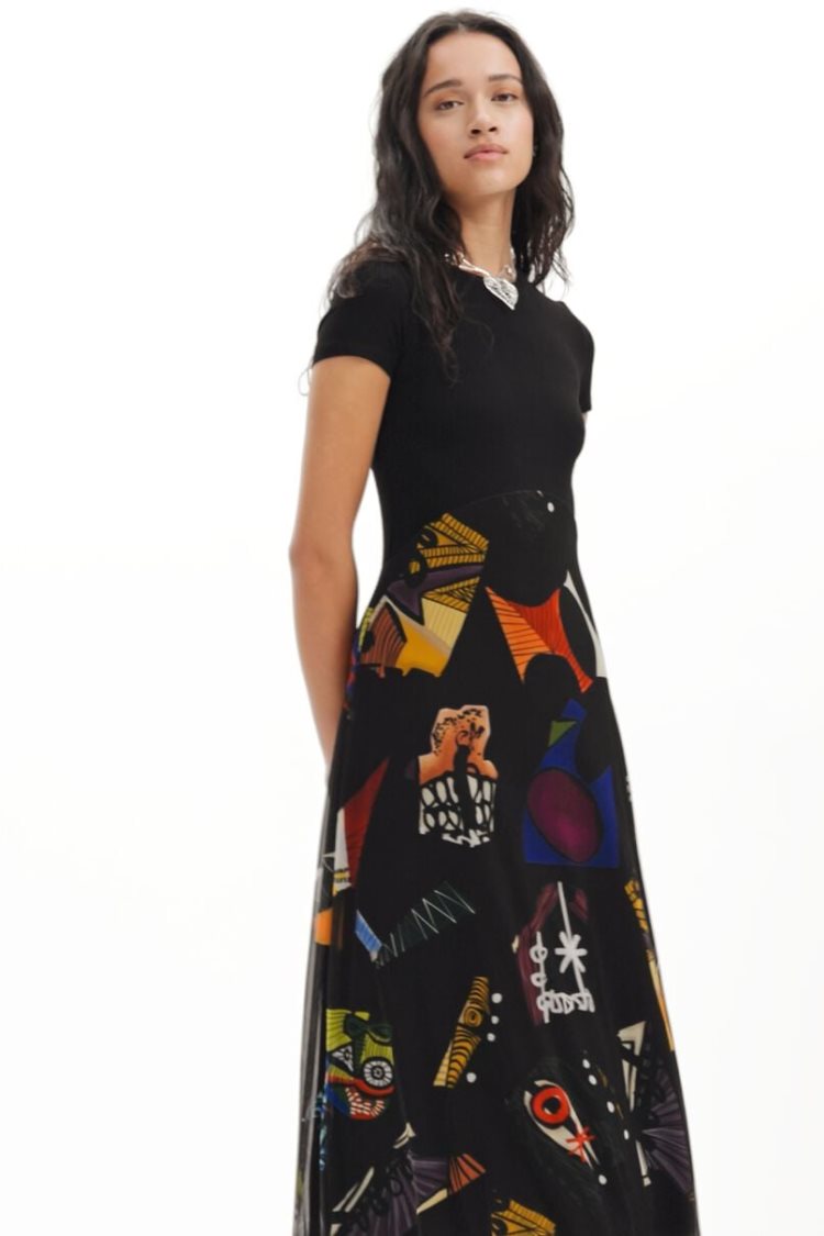 Desigual M. Christian Lacroix Combination Midi Haljina Crne | WKYz9UKf