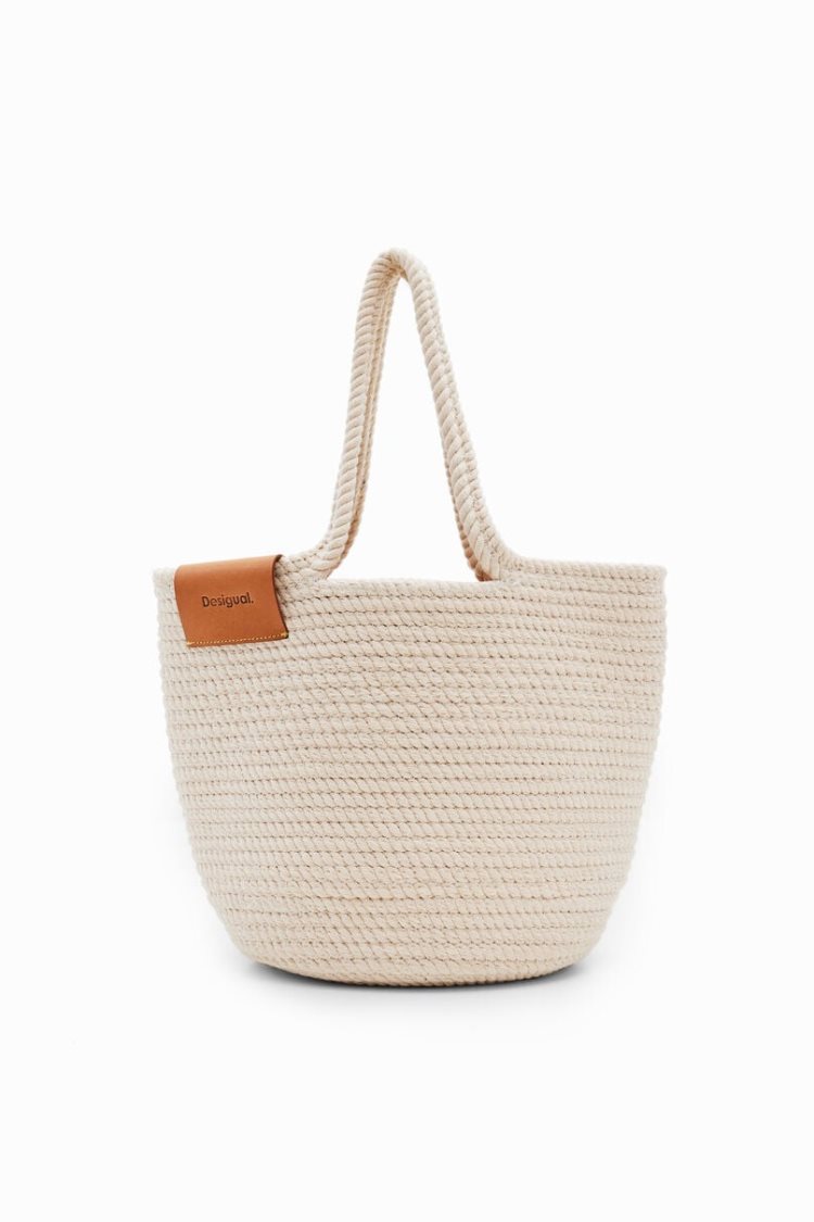 Desigual M Woven Leather Basket Torbe Bijele | HheE4olu