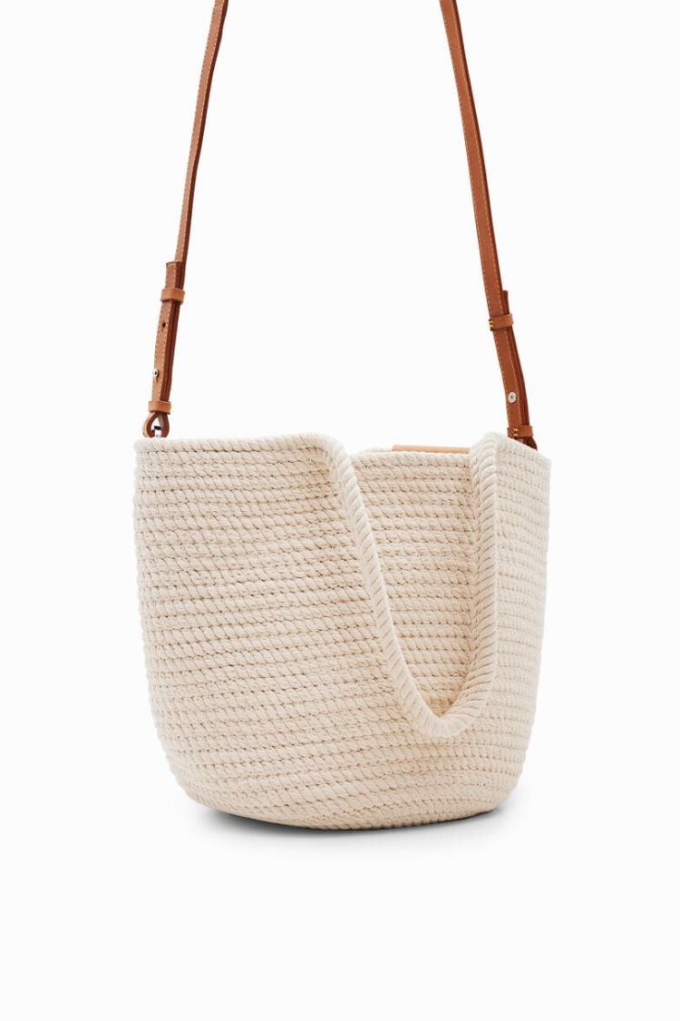 Desigual M Woven Leather Basket Torbe Bijele | HheE4olu