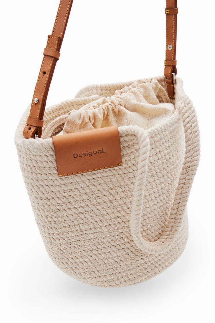 Desigual M Woven Leather Basket Torbe Bijele | HheE4olu