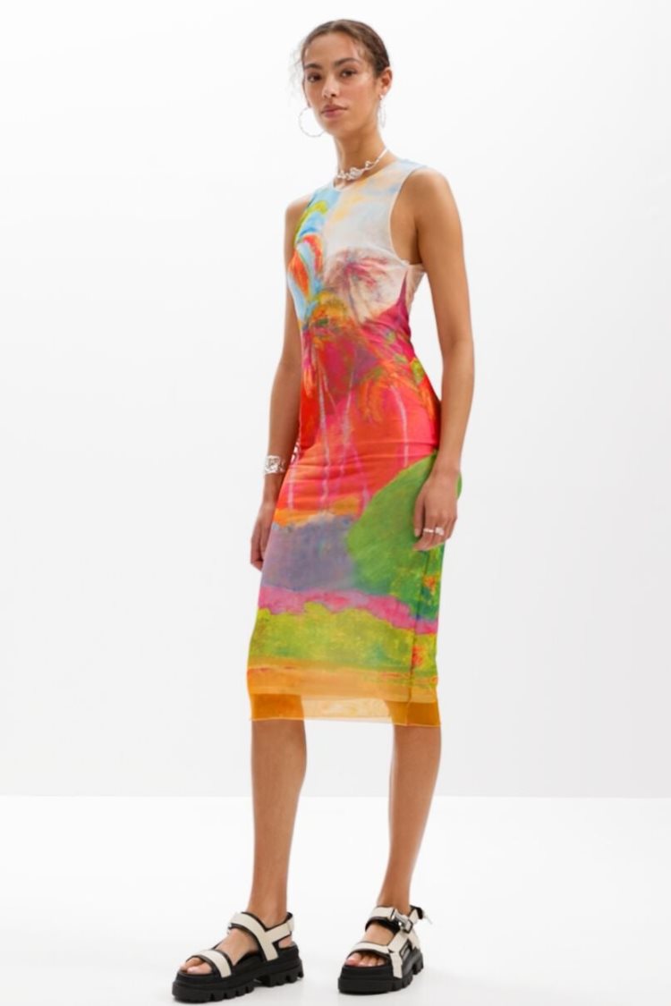 Desigual Multicolour Tropical Midi Haljina Assorted | e2eONUkz