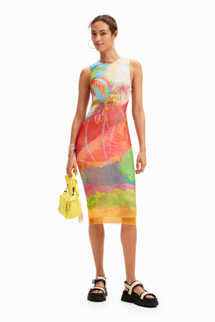 Desigual Multicolour Tropical Midi Haljina Assorted | e2eONUkz