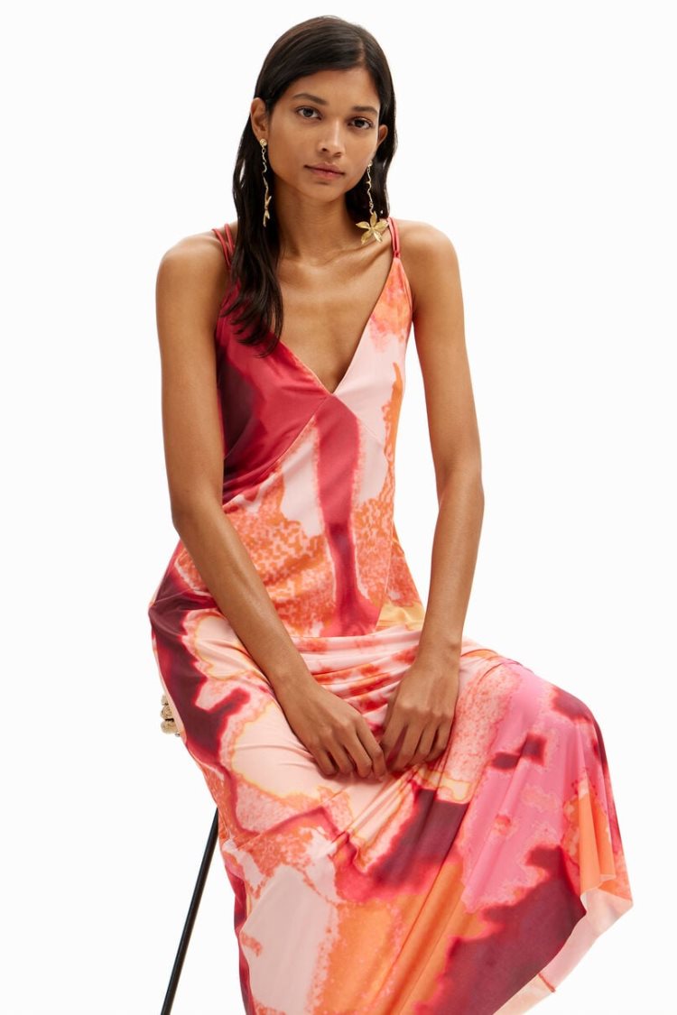 Desigual Out-of-focus Midi Slip Haljina Roze | 40NqgZee