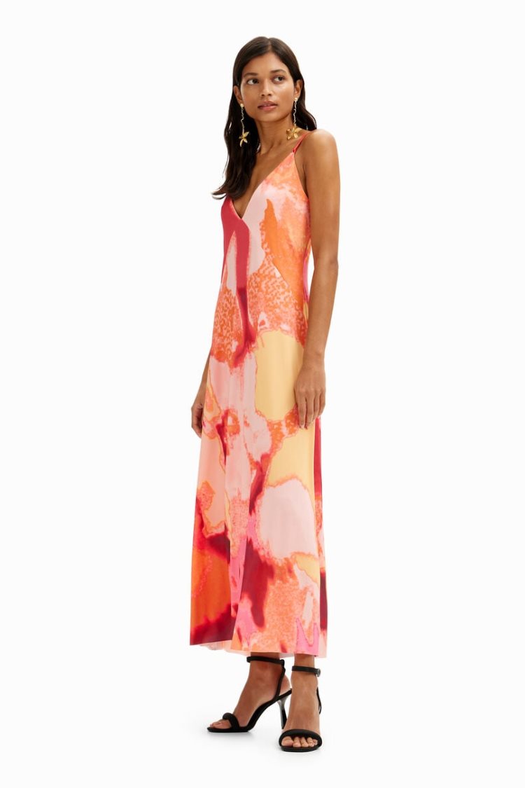 Desigual Out-of-focus Midi Slip Haljina Roze | 40NqgZee