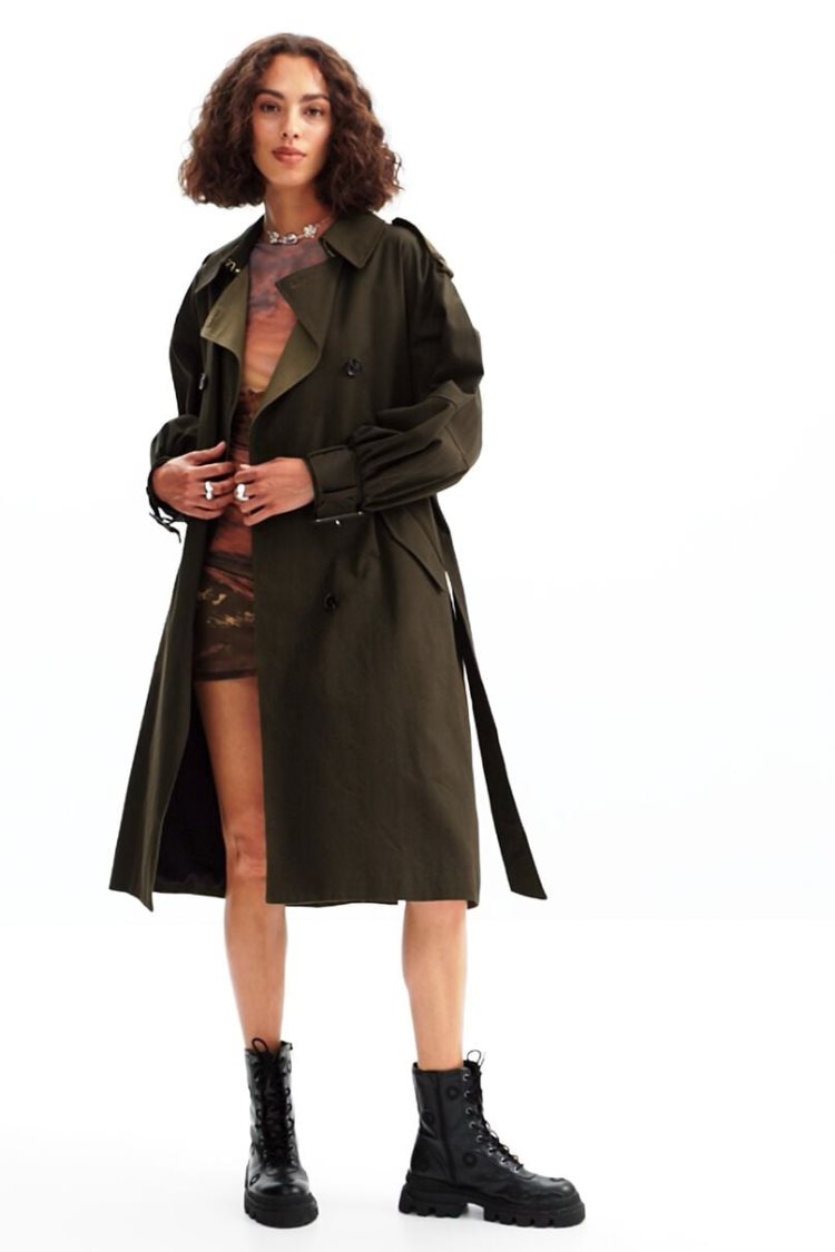 Desigual Oversize Belted Trench Jakne Zelene | 5uCDO9E0