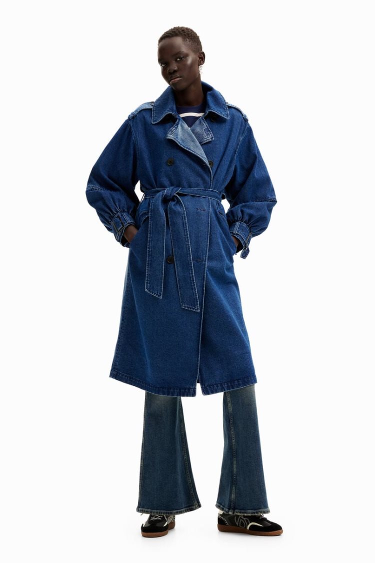 Desigual Oversize Denim Trench Jakne Plave | LWBdQnOL