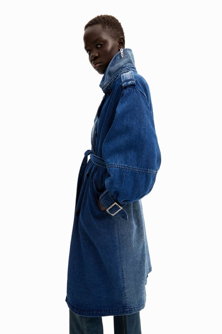 Desigual Oversize Denim Trench Jakne Plave | LWBdQnOL