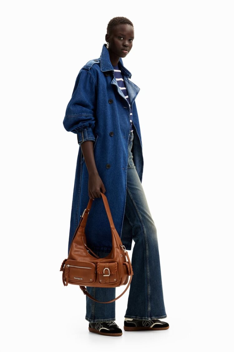 Desigual Oversize Denim Trench Jakne Plave | LWBdQnOL