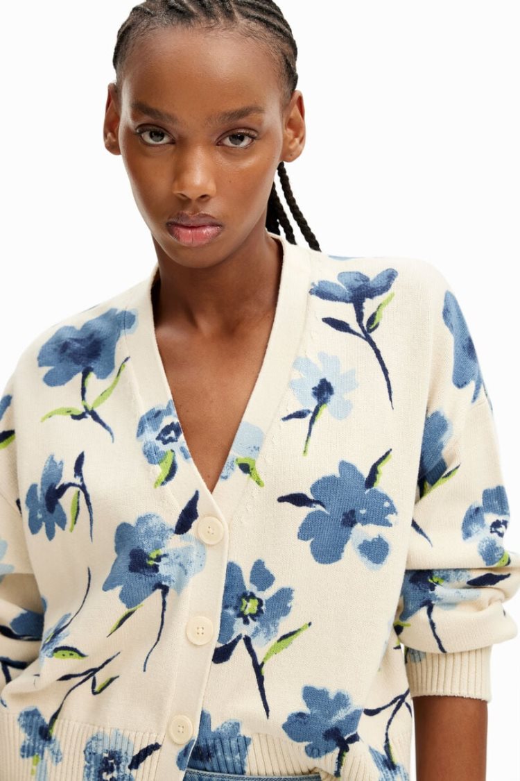 Desigual Oversize Floral Cardigan Džemperi Bež | hYXa6nsp