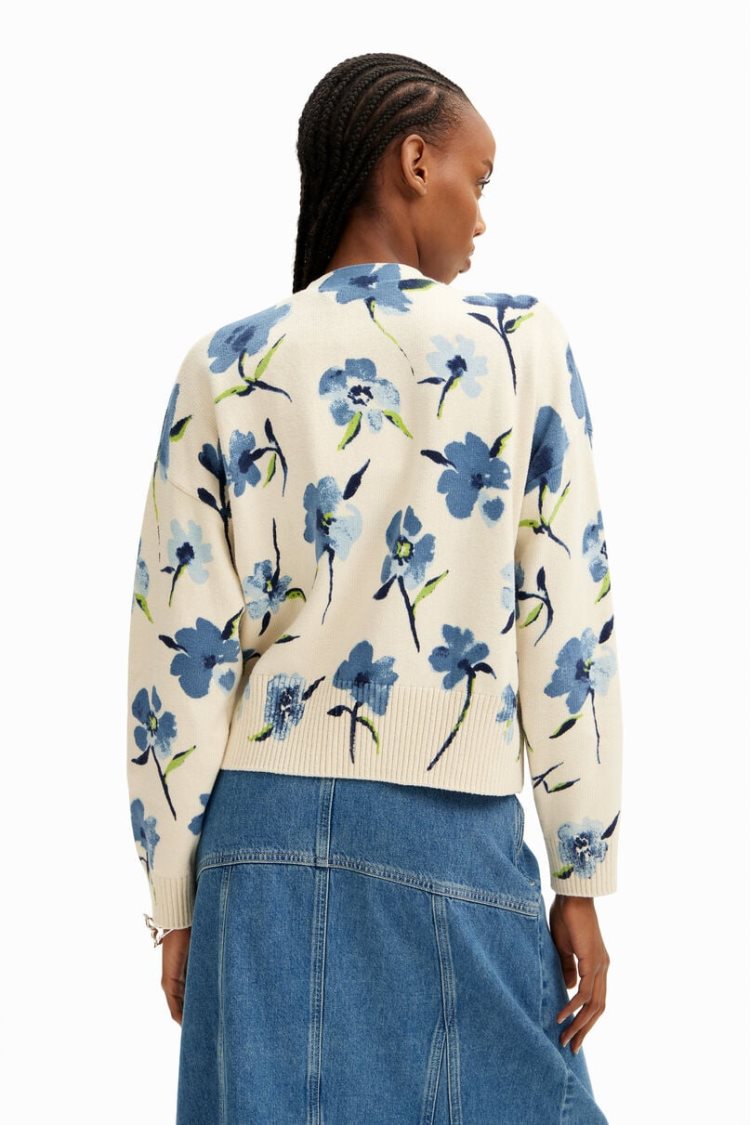 Desigual Oversize Floral Cardigan Džemperi Bež | hYXa6nsp