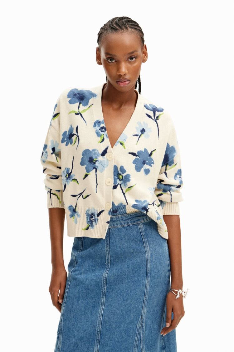 Desigual Oversize Floral Cardigan Džemperi Bež | hYXa6nsp